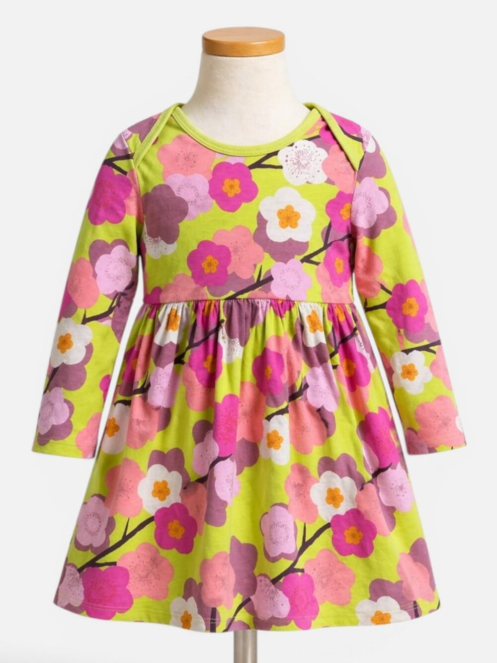 Tea Collection Floral Long Sleeve Dress 3T Lime Green Pink Blossom Twirl Dress